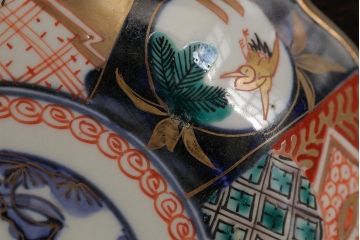 アンティーク雑貨　明治期　伊万里焼　金彩色絵なます皿3枚(中皿、和食器)(R-042831)