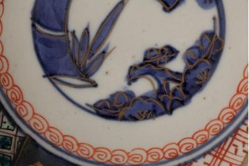 アンティーク雑貨　明治期　伊万里焼　金彩色絵なます皿3枚(中皿、和食器)(R-042831)