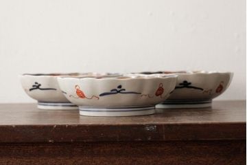 アンティーク雑貨　明治期　伊万里焼　金彩色絵なます皿3枚(中皿、和食器)(R-042832)