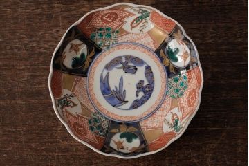 アンティーク雑貨　明治期　伊万里焼　金彩色絵なます皿3枚(中皿、和食器)(R-042832)