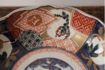 アンティーク雑貨　明治期　伊万里焼　金彩色絵なます皿3枚(中皿、和食器)(R-042832)