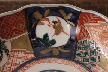 アンティーク雑貨　明治期　伊万里焼　金彩色絵なます皿3枚(中皿、和食器)(R-042832)