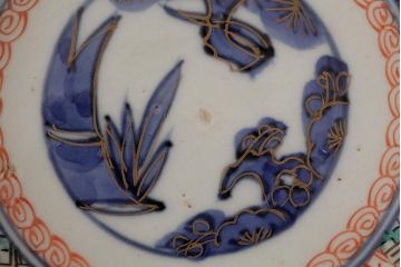 アンティーク雑貨　明治期　伊万里焼　金彩色絵なます皿3枚(中皿、和食器)(R-042832)