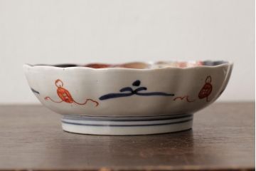 アンティーク雑貨　明治期　伊万里焼　金彩色絵なます皿3枚(中皿、和食器)(R-042832)