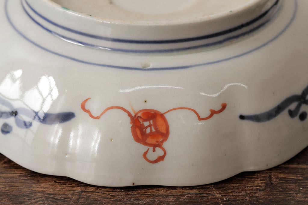 アンティーク雑貨　明治期　伊万里焼　金彩色絵なます皿3枚(中皿、和食器)(R-042832)