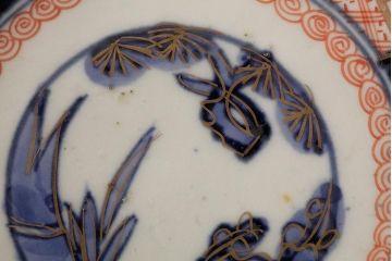 アンティーク雑貨　明治期　伊万里焼　金彩色絵なます皿3枚(中皿、和食器)(R-042833)