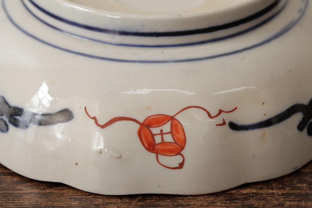 アンティーク雑貨　明治期　伊万里焼　金彩色絵なます皿3枚(中皿、和食器)(R-042833)