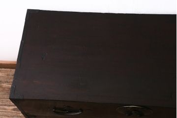 アンティーク家具　前面ケヤキ材　鉄脚リメイク　竹に雀　漆塗りがきれいな二本松箪笥ローボード(リビングボード、テレビボード)(R-042839)