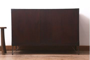 アンティーク家具　前面ケヤキ材　鉄脚リメイク　竹に雀　漆塗りがきれいな二本松箪笥ローボード(リビングボード、テレビボード)(R-042839)