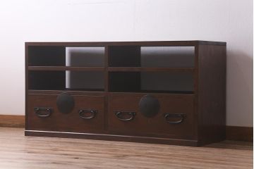 ラフジュ工房オリジナル　古金具リメイク　前板栗材　大正期　丸金具　使い勝手の良いローボード(テレビ台、テレビボード、収納棚)(R-042851)