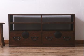 ラフジュ工房オリジナル　古金具リメイク　前板栗材　大正期　丸金具　使い勝手の良いローボード(テレビ台、テレビボード、収納棚)(R-042851)