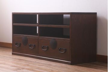 ラフジュ工房オリジナル　古金具リメイク　前板栗材　大正期　丸金具　使い勝手の良いローボード(テレビ台、テレビボード、収納棚)(R-042851)
