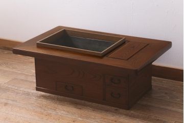 アンティーク雑貨　和製アンティーク　総欅材　杢目が美しい関西長火鉢(囲炉裏、長火鉢)(R-042852)