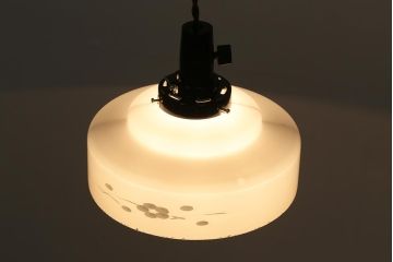 アンティーク照明　昭和初期　レトロな趣きの切子が魅力的なガラスシェードの吊り下げ照明(天井照明、ペンダントライト)(R-042858)