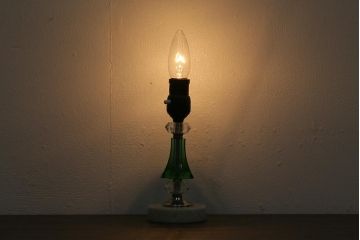 アンティーク照明　昭和初期　台座大理石　グリーンのガラスボディがおしゃれなテーブルランプ(卓上照明、スタンドライト)(R-042860)