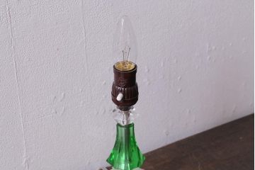 アンティーク照明　昭和初期　台座大理石　グリーンのガラスボディがおしゃれなテーブルランプ(卓上照明、スタンドライト)(R-042860)