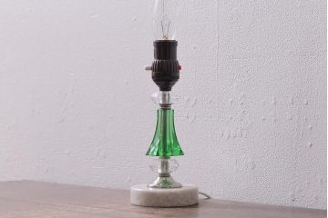 アンティーク照明　昭和初期　台座大理石　グリーンのガラスボディがおしゃれなテーブルランプ(卓上照明、スタンドライト)(R-042860)