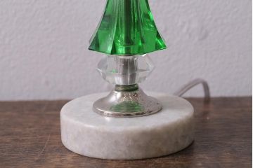 アンティーク照明　昭和初期　台座大理石　グリーンのガラスボディがおしゃれなテーブルランプ(卓上照明、スタンドライト)(R-042860)