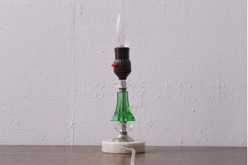 アンティーク照明　昭和初期　台座大理石　グリーンのガラスボディがおしゃれなテーブルランプ(卓上照明、スタンドライト)(R-042860)