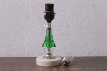 アンティーク照明　昭和初期　台座大理石　グリーンのガラスボディがおしゃれなテーブルランプ(卓上照明、スタンドライト)(R-042860)