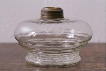 アンティーク雑貨　昭和初期　平芯・5分芯　クリアガラス　レトロなオイルランプ(テーブルランプ、和ガラス)(R-042862)
