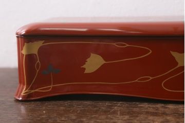 アンティーク雑貨　大正昭和初期　あめんぼう蒔絵　木製　文箱(漆器、収納箱)(R-042866)