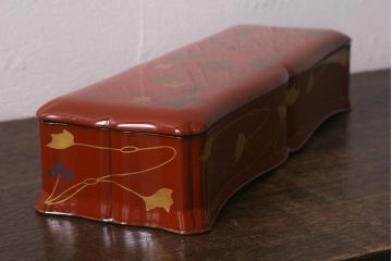 アンティーク雑貨　大正昭和初期　あめんぼう蒔絵　木製　文箱(漆器、収納箱)(R-042866)