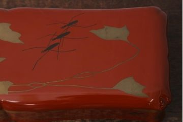 アンティーク雑貨　大正昭和初期　あめんぼう蒔絵　木製　文箱(漆器、収納箱)(R-042866)