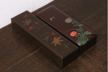 アンティーク雑貨　昭和初期　蒔絵　文箱2点セット(漆器、収納箱)(R-042868)