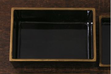 古民具・骨董　明治大正期　黒漆塗り　野弁当箱　お箸付(漆器)(R-042869)