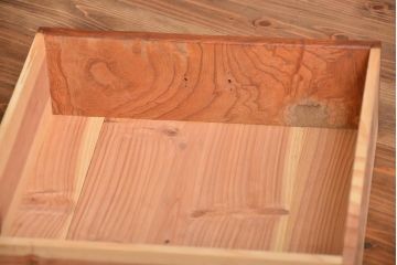 和製アンティーク　昭和初期　ケヤキ材　モールガラス　昭和レトロな雰囲気漂う重ね水屋箪笥(食器棚、カップボード、収納棚、リビングボード)(R-042873)