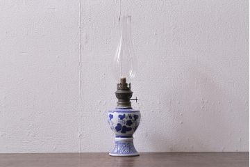 アンティーク雑貨　大正昭和初期　巻き芯38ミリ　和モダンな雰囲気漂うオイルランプ(灯油ランプ)(R-042880)