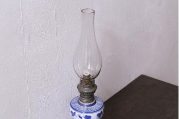 アンティーク雑貨　大正昭和初期　巻き芯38ミリ　和モダンな雰囲気漂うオイルランプ(灯油ランプ)(R-042880)
