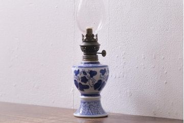 アンティーク雑貨　大正昭和初期　巻き芯38ミリ　和モダンな雰囲気漂うオイルランプ(灯油ランプ)(R-042880)