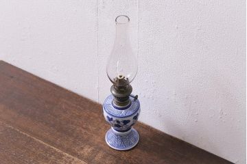 アンティーク雑貨　大正昭和初期　巻き芯38ミリ　和モダンな雰囲気漂うオイルランプ(灯油ランプ)(R-042880)