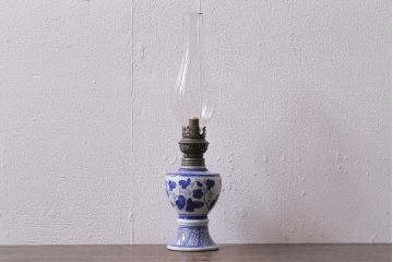 アンティーク雑貨　大正昭和初期　巻き芯38ミリ　和モダンな雰囲気漂うオイルランプ(灯油ランプ)(R-042880)