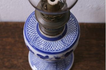 アンティーク雑貨　大正昭和初期　巻き芯38ミリ　和モダンな雰囲気漂うオイルランプ(灯油ランプ)(R-042880)