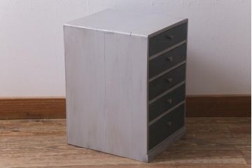 和製アンティーク　アンティークペイント　昭和中期　ユニセックスなデザインが魅力の小引き出し(小物収納)(R-042883)