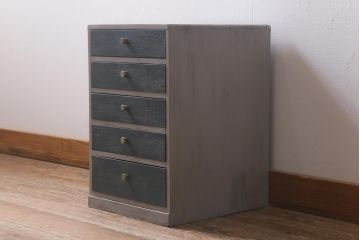 和製アンティーク　アンティークペイント　昭和中期　ユニセックスなデザインが魅力の小引き出し(小物収納)(R-042883)