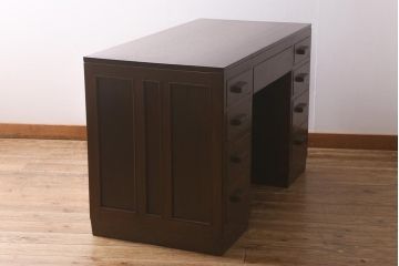 アンティーク家具　レトロ家具　ナラ材　薄型　ノスタルジックな雰囲気の両袖デスク(机、在宅ワーク、在宅用両袖机、在宅ワーク、在宅用ワークデスク、勉強机)(R-042886)