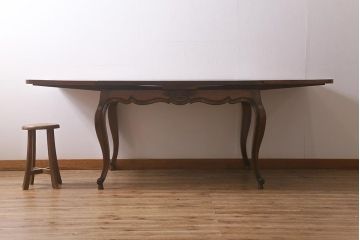アンティーク家具　フランスアンティーク　オーク材　パーケット天板のドローリーフテーブル(エクステンションテーブル、ダイニングテーブル)(R-042889)