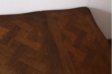 アンティーク家具　フランスアンティーク　オーク材　パーケット天板のドローリーフテーブル(エクステンションテーブル、ダイニングテーブル)(R-042889)
