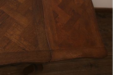 アンティーク家具　フランスアンティーク　オーク材　パーケット天板のドローリーフテーブル(エクステンションテーブル、ダイニングテーブル)(R-042889)
