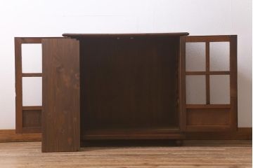 アンティーク家具　昭和初期　ナラ材　ダイヤガラス入りのレトロなブックケース(本箱、戸棚、飾り棚、キャビネット)(R-042895)