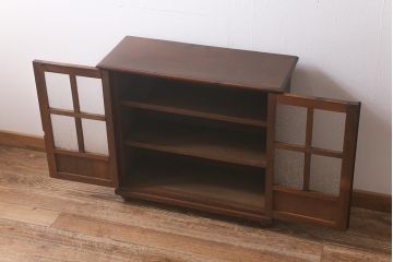 アンティーク家具　昭和初期　ナラ材　ダイヤガラス入りのレトロなブックケース(本箱、戸棚、飾り棚、キャビネット)(R-042895)