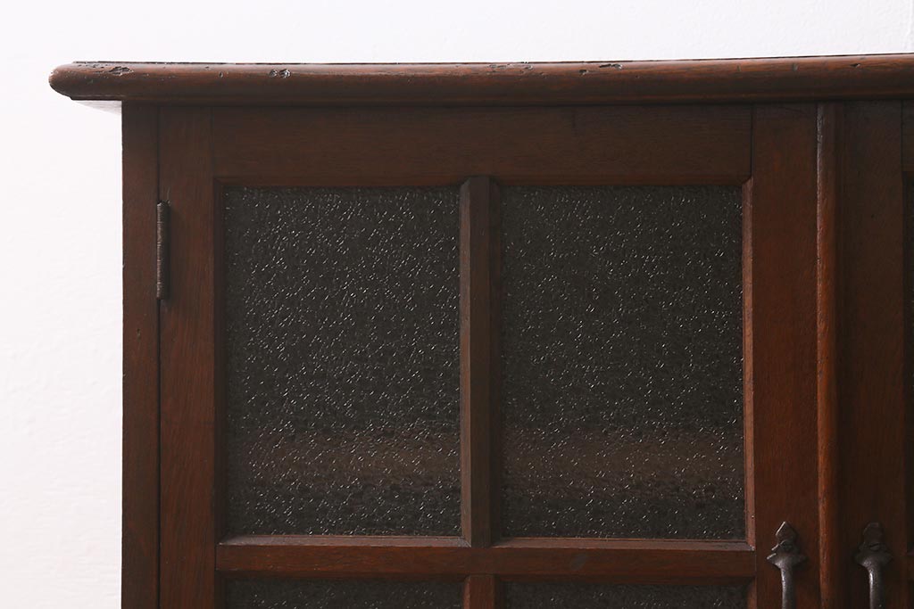 アンティーク家具　昭和初期　ナラ材　ダイヤガラス入りのレトロなブックケース(本箱、戸棚、飾り棚、キャビネット)(R-042895)