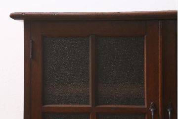 アンティーク家具　昭和初期　ナラ材　ダイヤガラス入りのレトロなブックケース(本箱、戸棚、飾り棚、キャビネット)(R-042895)