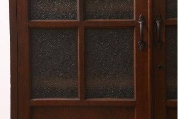 アンティーク家具　昭和初期　ナラ材　ダイヤガラス入りのレトロなブックケース(本箱、戸棚、飾り棚、キャビネット)(R-042895)