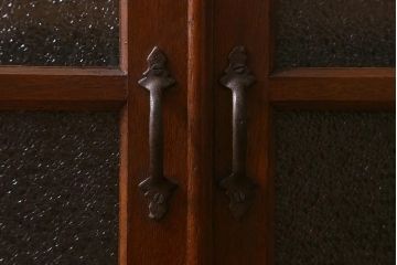 アンティーク家具　昭和初期　ナラ材　ダイヤガラス入りのレトロなブックケース(本箱、戸棚、飾り棚、キャビネット)(R-042895)