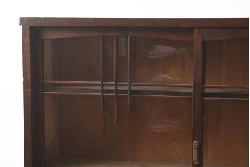 和製アンティーク　大正昭和初期　タモ材　栓材　大正ロマン　昭和レトロ　懐かしい雰囲気の大振りなブックケース(本箱、戸棚、収納棚、飾り棚)(R-042902)